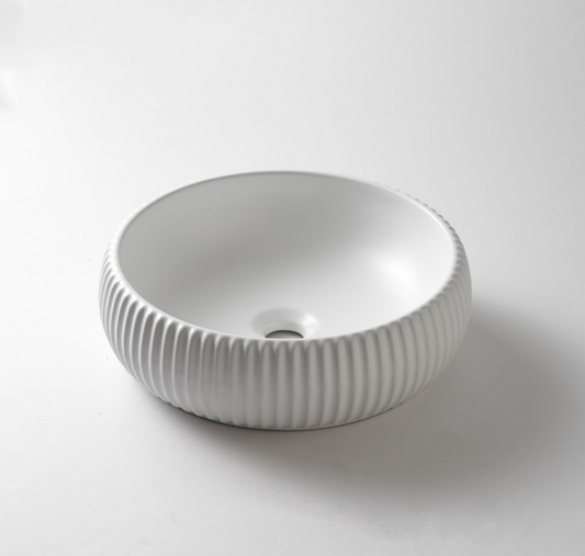 Fluted Design Above Counter Basin - Matte White
