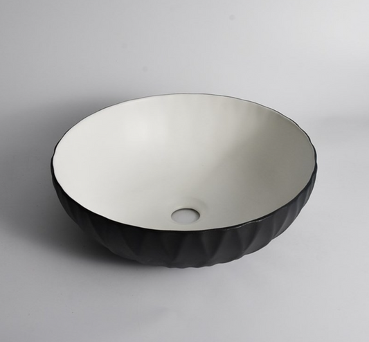 Rubby Textured Round Above Counter Basin - Matte White & Black
