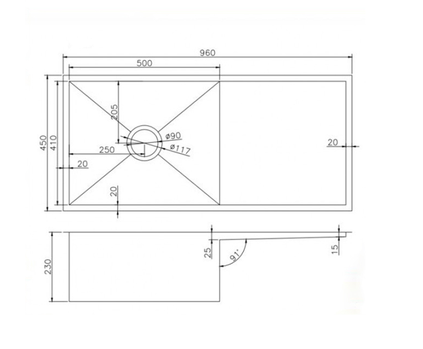 Chrome Stainless Steel Single Bowl Kitchen Sink 960x450x230