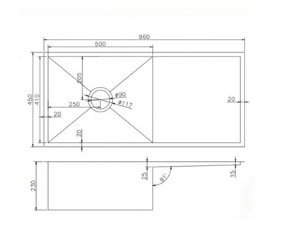 Chrome Stainless Steel Single Bowl Kitchen Sink 960x450x230