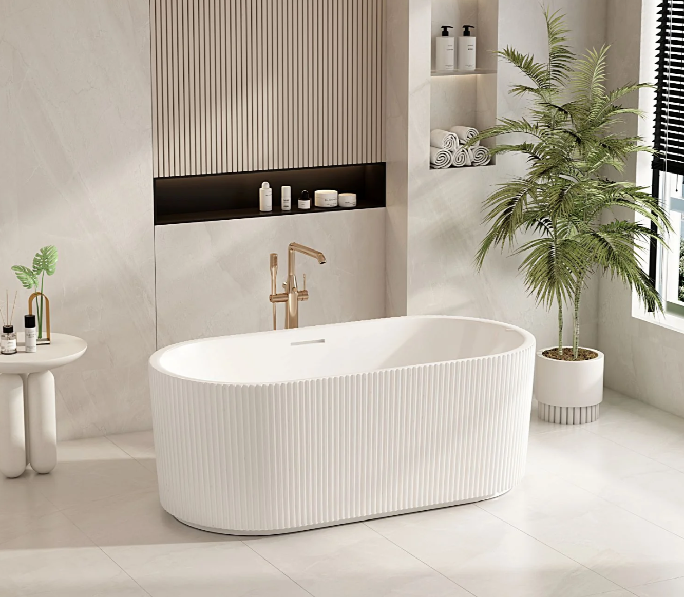 Rose Fluted Oval Freestanding Bath - Matte White