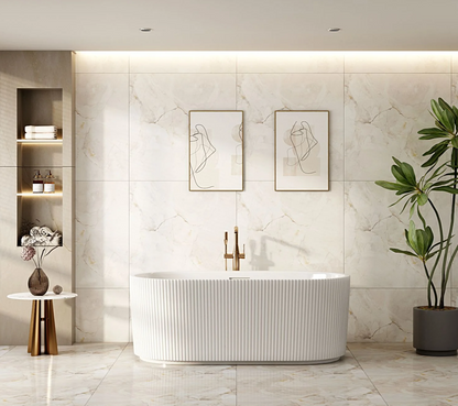 Rose Fluted Oval Freestanding Bath - Matte White