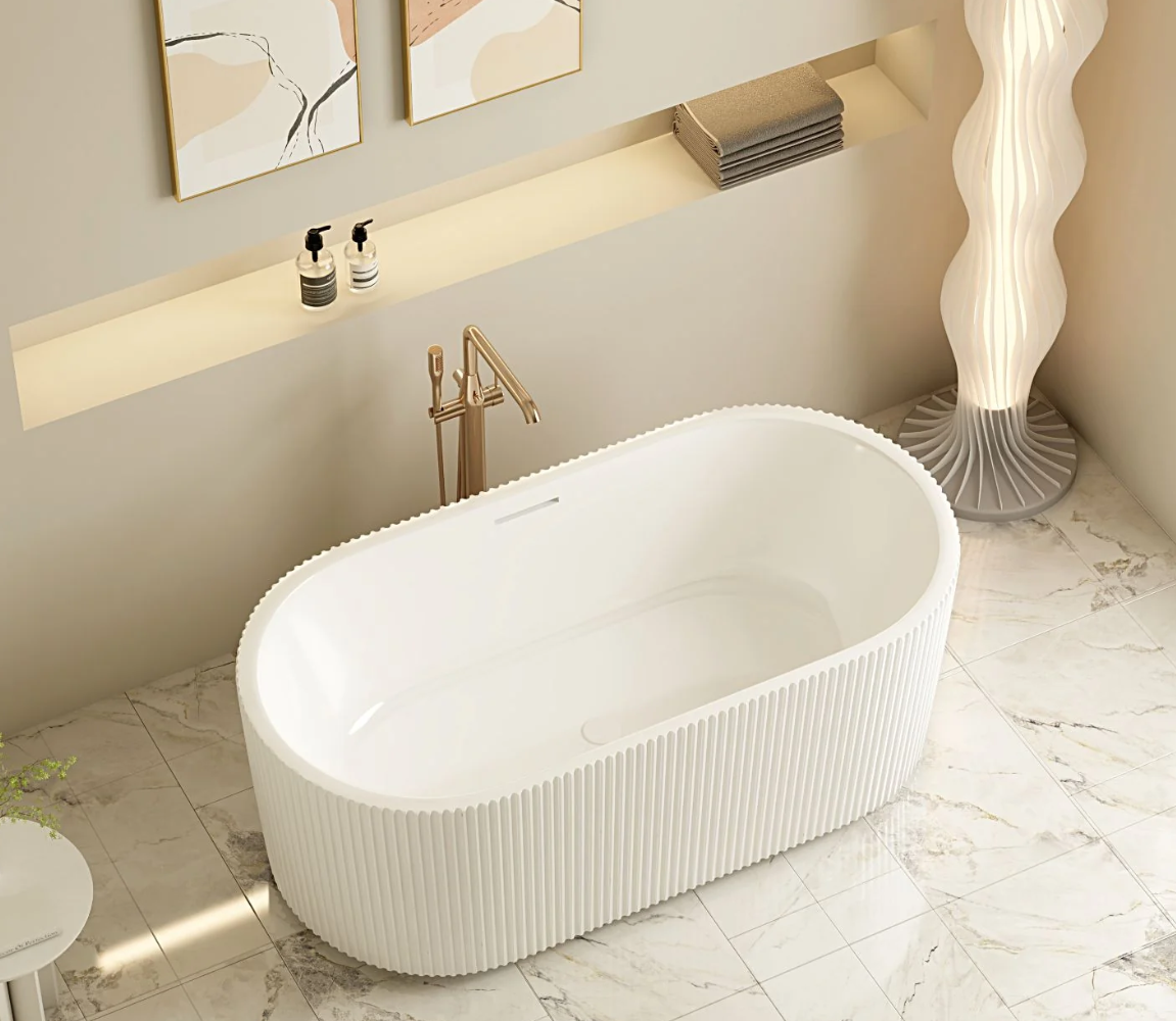 Rose Fluted Oval Freestanding Bath - Matte White
