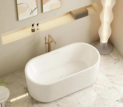 Rose Fluted Oval Freestanding Bath - Matte White