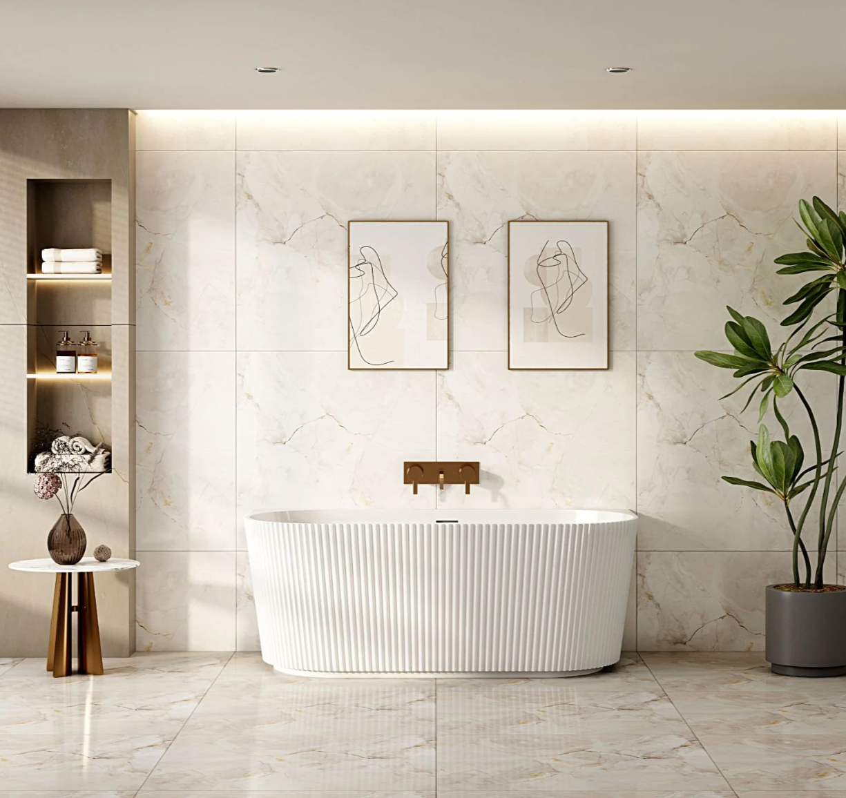 Rose Fluted Back to wall Bath - Matte White