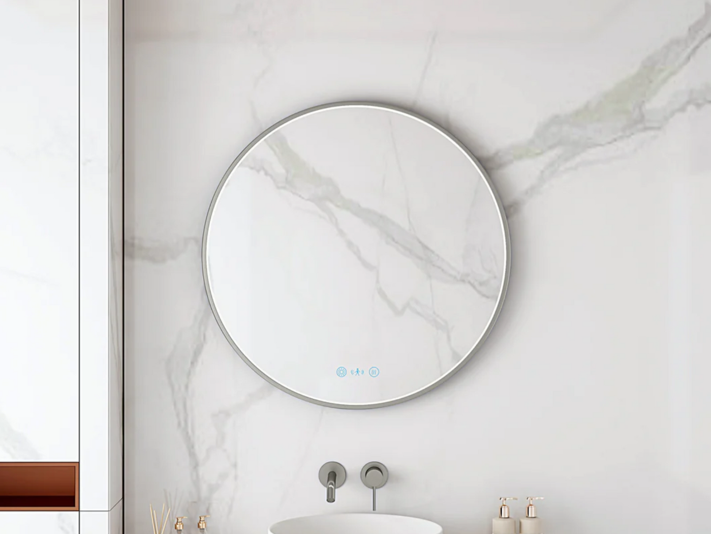 Maia LED Round Mirror – Gunmetal Frame