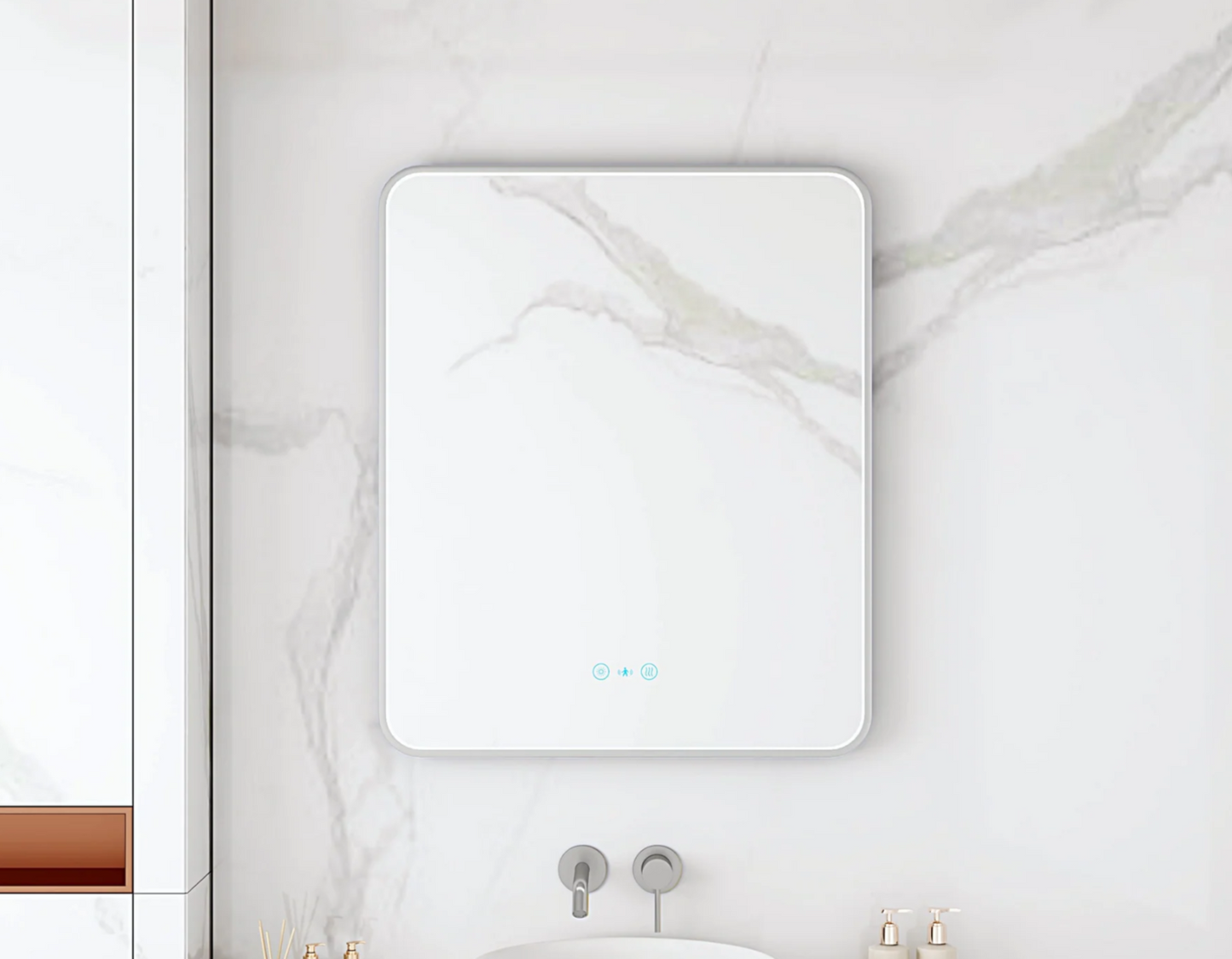 Maia LED Rectangular Mirror – Brushed Nickel Frame