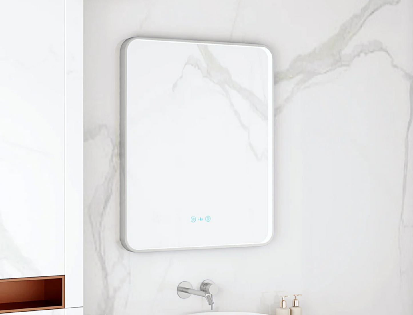 Maia LED Rectangular Mirror – Brushed Nickel Frame