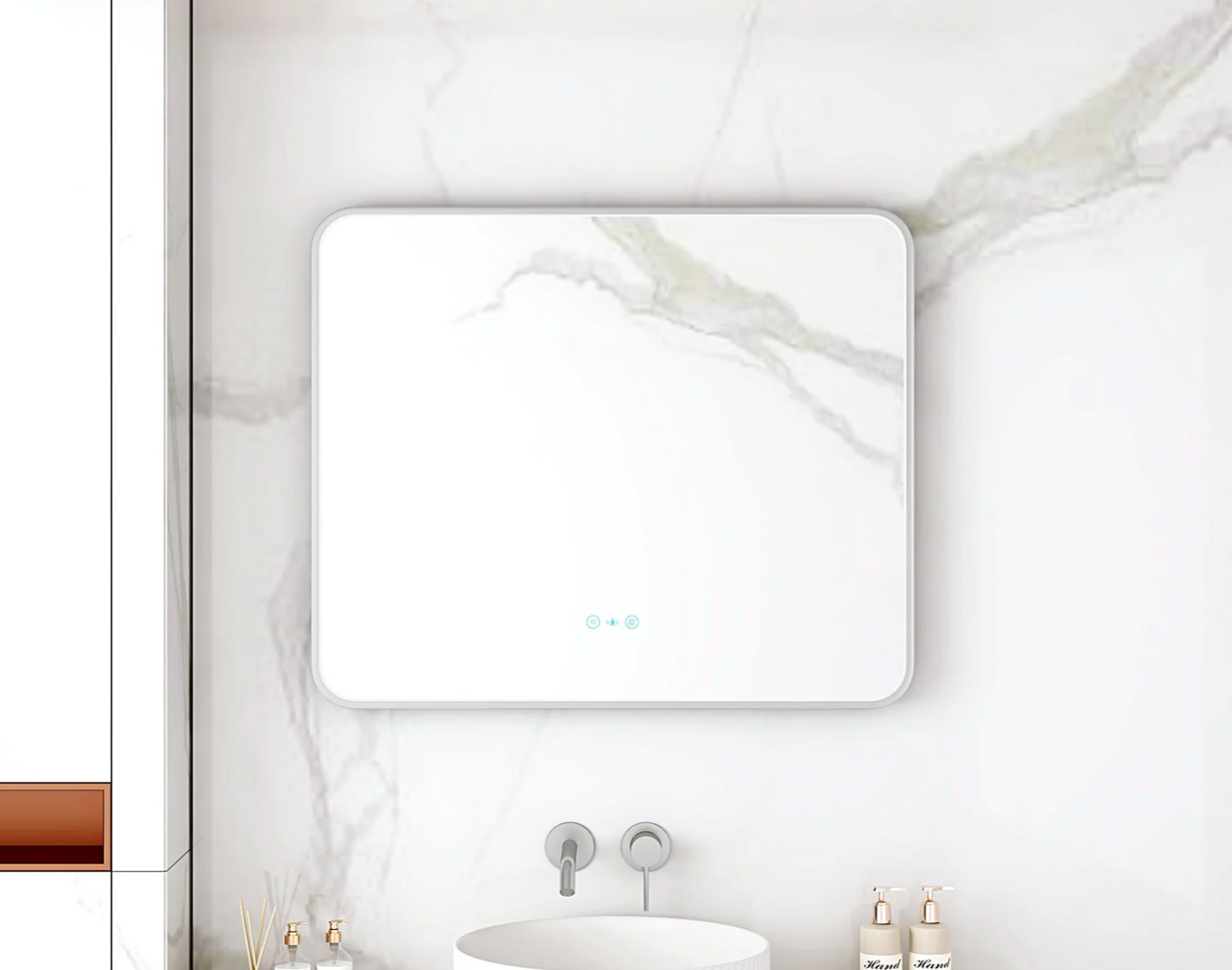 Maia LED Rectangular Mirror – Brushed Nickel Frame