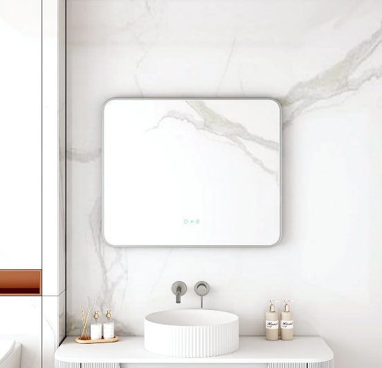 Maia LED Rectangular Mirror – Gunmetal Frame