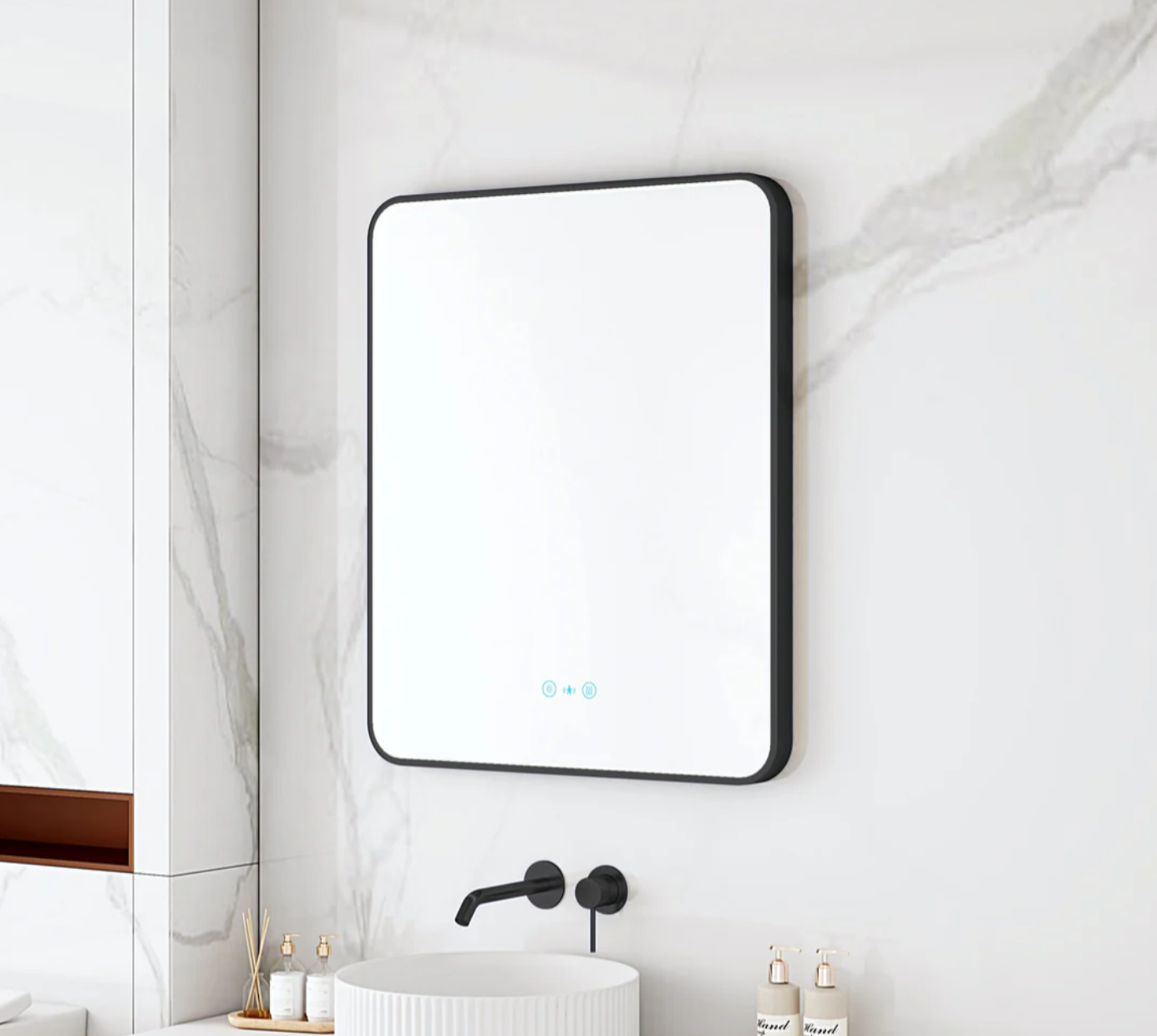 Maia LED Rectangular Mirror – Matte Black Frame