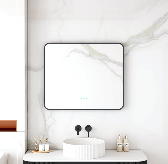 Maia LED Rectangular Mirror – Matte Black Frame