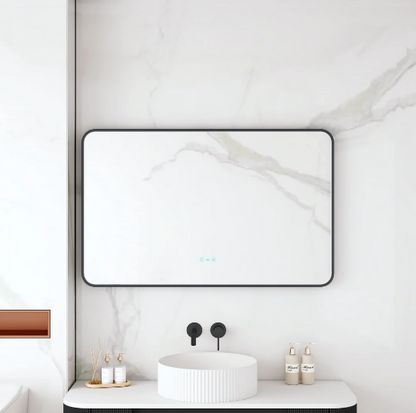 Maia LED Rectangular Mirror – Matte Black Frame