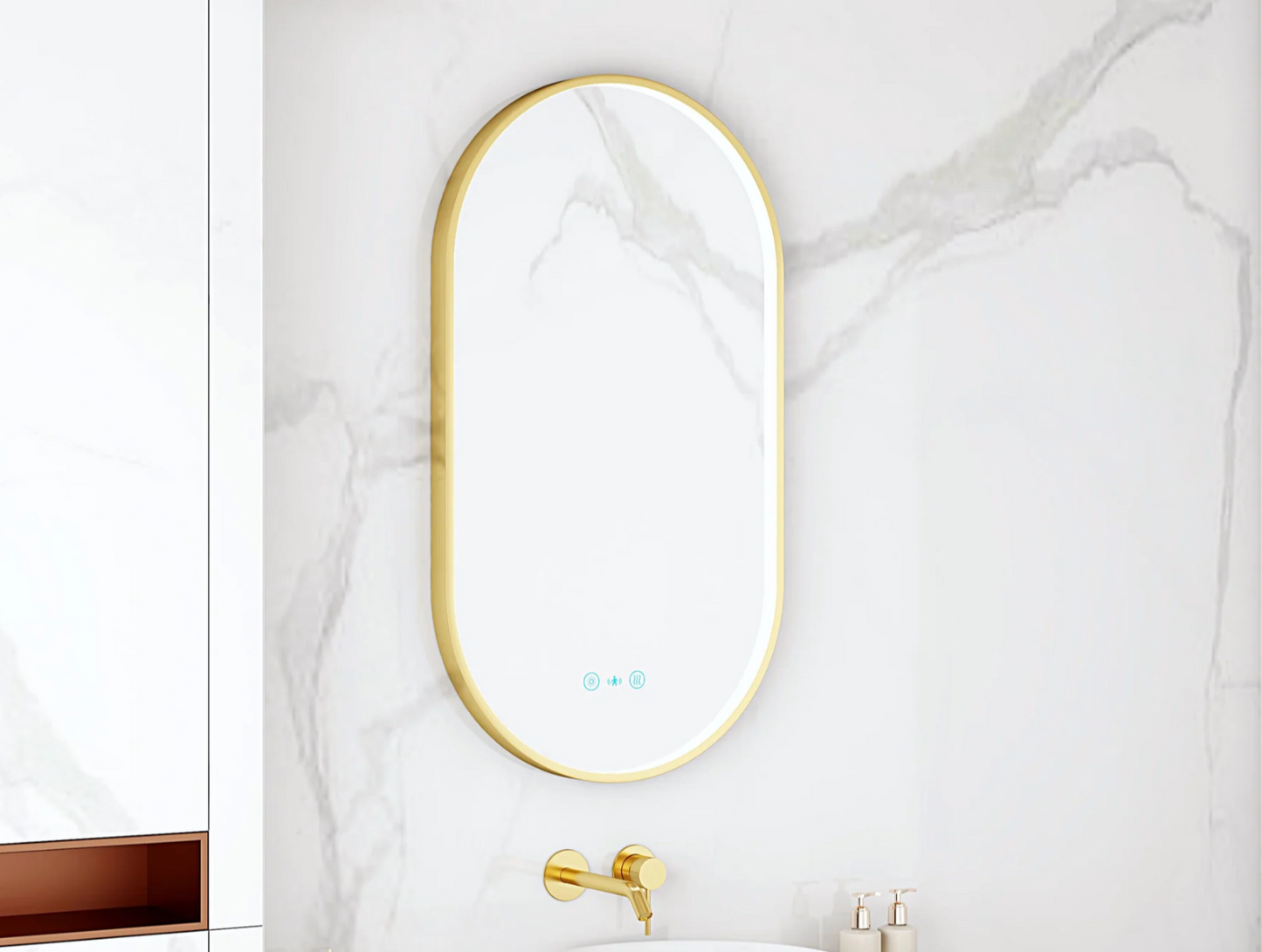 Maia LED Oval Mirror – Brushed Gold Frame