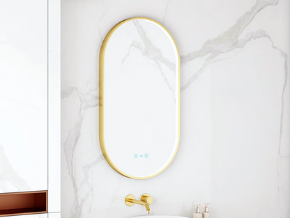 Maia LED Oval Mirror – Brushed Gold Frame