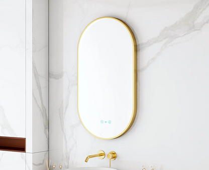 Maia LED Oval Mirror – Brushed Gold Frame