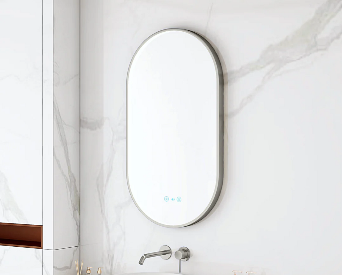 Maia LED Oval Mirror – Gunmetal Frame