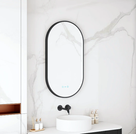 Maia LED Oval Mirror – Matte Black Frame