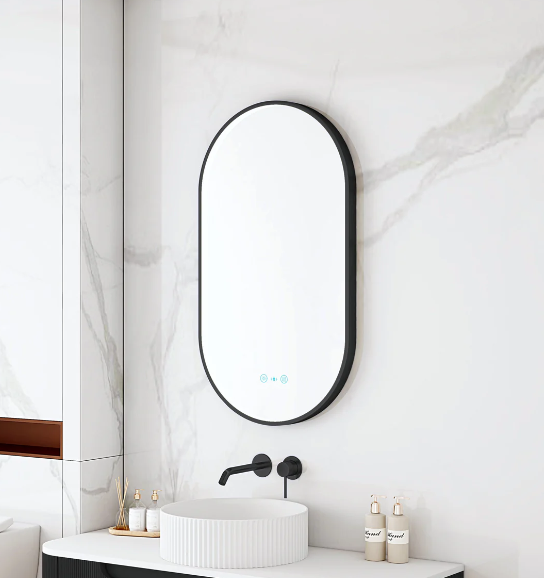 Maia LED Oval Mirror – Matte Black Frame