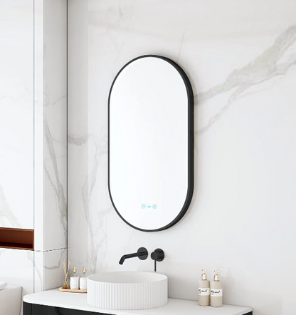 Maia LED Oval Mirror – Matte Black Frame