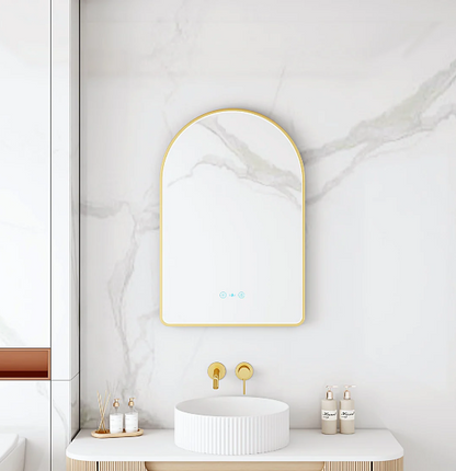Maia LED Arch Mirror – Brushed Gold Frame