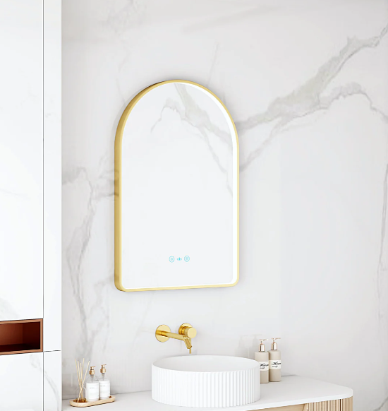 Maia LED Arch Mirror – Brushed Gold Frame