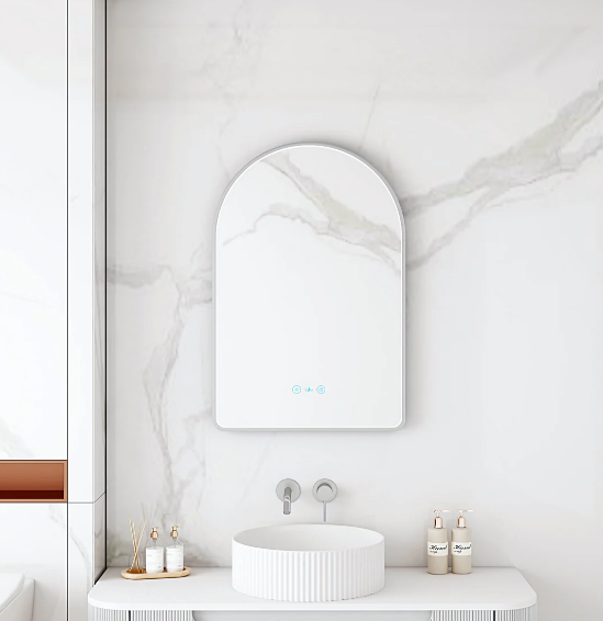 Maia LED Arch Mirror – Brushed Nickel Frame