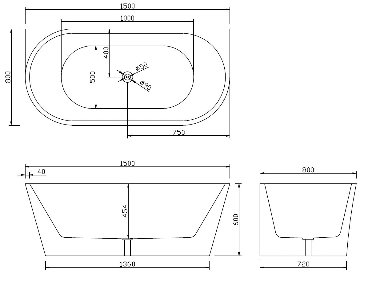 Nalpa Back-To-Wall Bathtub