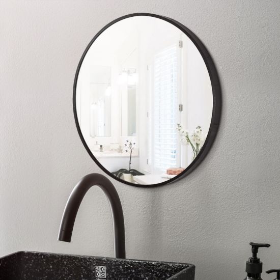 Black Aluminum Framed Round Bathroom Wall Mirror with Brackets