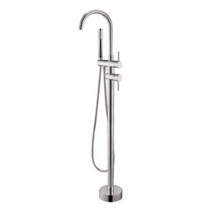 Round Freestanding Bath Mixer With Handheld Shower - Brushed Nickel