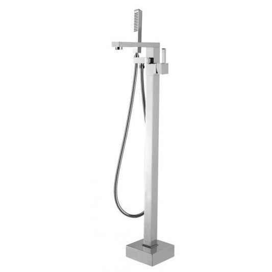 Square Freestanding Bath Mixer With Handheld Shower - Brushed Nickel