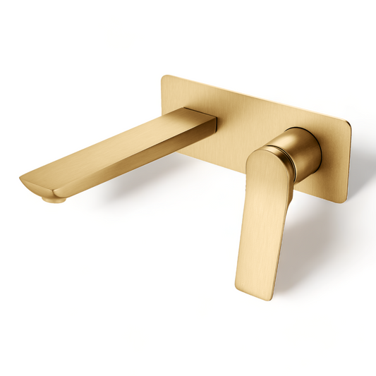 Rushy Square Wall Mixer with Spout - Brushed Yellow Gold