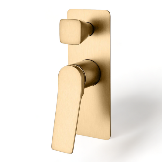 Rushy Square Wall Mixer With Diverter - Brushed Yellow Gold