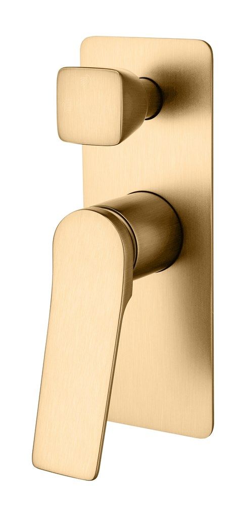 Rushy Square Wall Mixer With Diverter - Brushed Yellow Gold