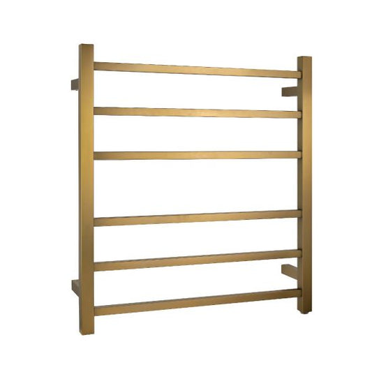 Heated Towel Rail 6 Square Tubes -  Brushed Gold
