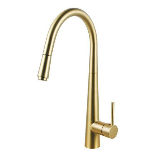 Round Pull Out Kitchen Sink Mixer - Brushed Yellow Gold