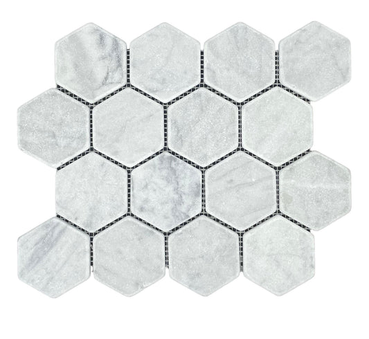 Hexagon Tumbled 70mm - Carrara