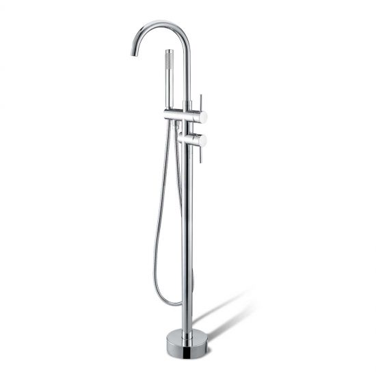 Round Freestanding Bath Mixer With Handheld Shower - Chrome