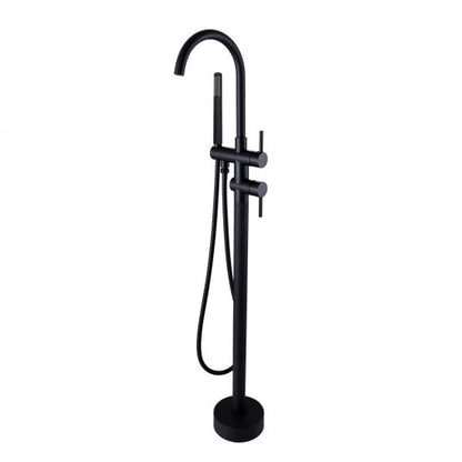 Round Freestanding Bath Mixer With Handheld Shower - Matte Black