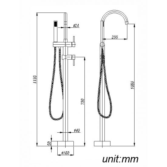 Round Freestanding Bath Mixer With Handheld Shower - Chrome