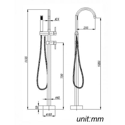 Round Freestanding Bath Mixer With Handheld Shower - Chrome