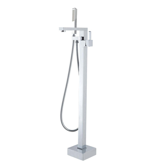 Square Freestanding Bath Mixer With Handheld Shower - Chrome