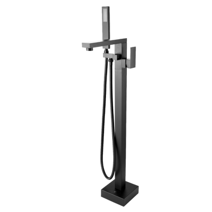 Square Freestanding Bath Mixer With Handheld Shower - Gunmetal