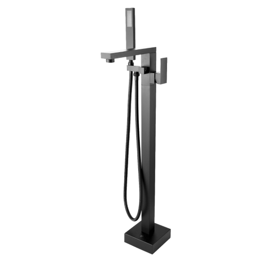 Square Freestanding Bath Mixer With Handheld Shower - Gunmetal