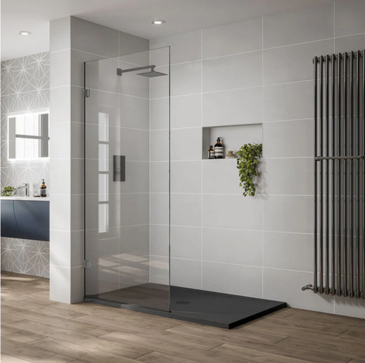 Clear Glass Single Panel Shower Screen - Gunmetal