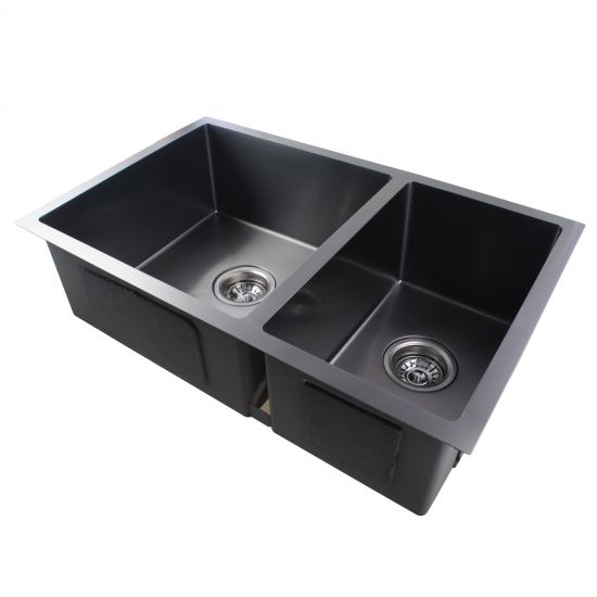 Stainless Steel Kitchen Sink with Double Bowls 710x400 - Gunmetal