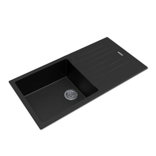 Granite Quartz Stone Kitchen Sink with Drainboard Top/Undermount 1000x500 - Black
