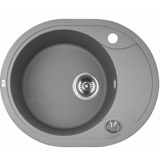 Laveo Granite Stone Sink Single Round Bowl with Short Drainer 470x580 - Grey