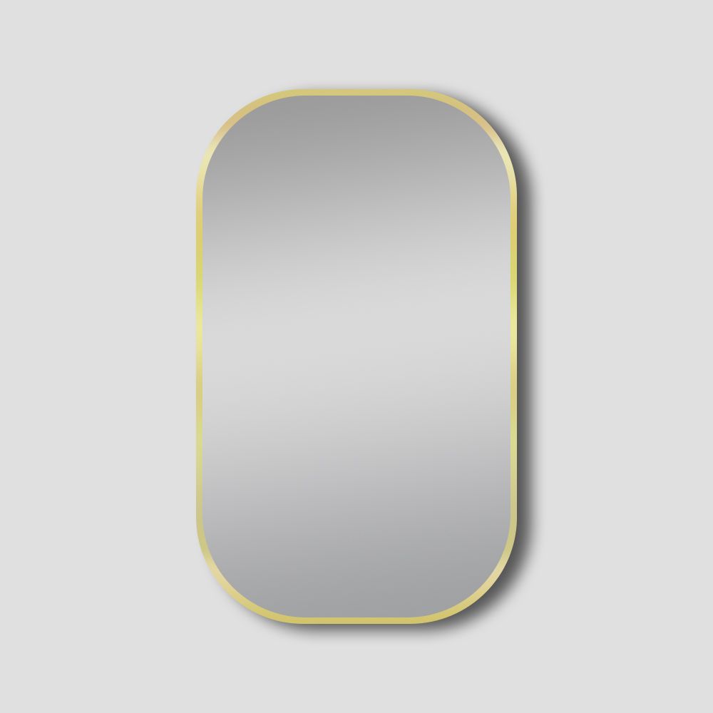 Rounded Rectangular Framed Mirror - Brushed Gold