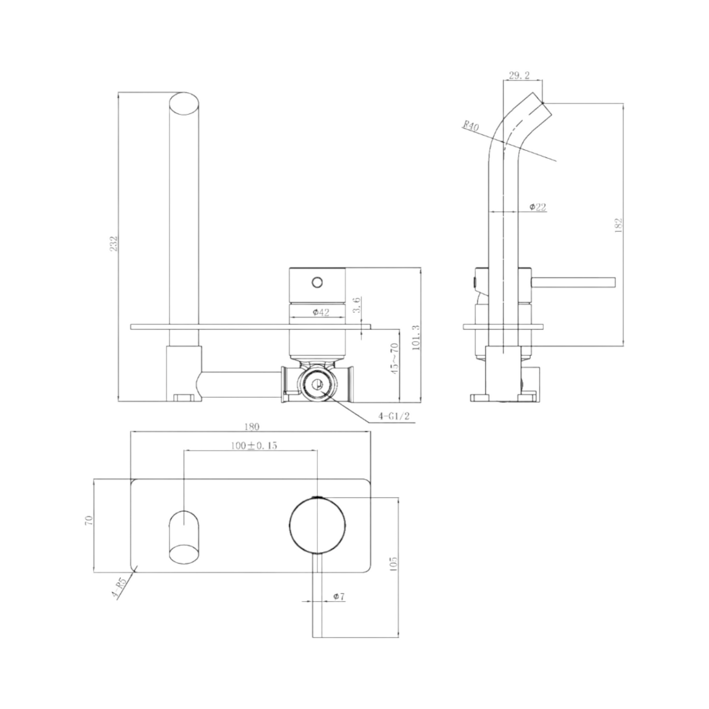 Otus Slimline SS Wall Basin Mixer Trim Kits - Matte Black